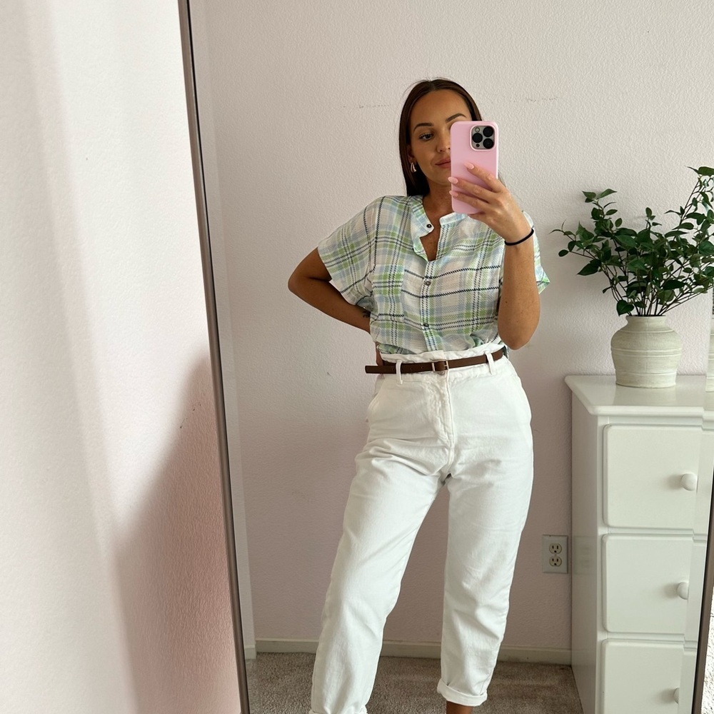 Olivaceous Button Up Tie Front Top M